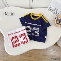 Set bộ bé trai tay ngắn phong cách thể thao họa tiết in chữ và số 23 kèm quần short size 9 tới 28kg BERNIE T1025B71