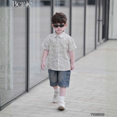 Set bộ sơ mi cho bé trai áo tay ngắn họa tiết Grafiti kèm quần short jean size 11 đến 28kg BERNIE T1225B09