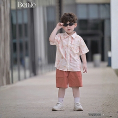 Set sơ mi cho bé trai áo tay ngắn họa tiết loang kèm quần short cho bé trai size 11 tới 28kg BERNIE T1225B08