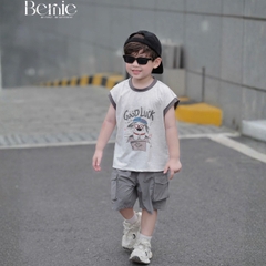 Set bộ tanktop áo thun họa tiết Poppy năng động kèm quần short cho bé trai  size 9 đến 25kg BERNIE T1125B06