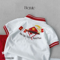 Set bộ cộc tay cho bé trai áo cổ trụ họa tiết sao vàng Việt Nam kèm quần short size từ 9 đến 25kg H0226B23Đ 