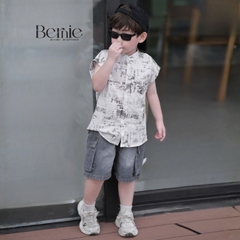 Set bộ sơ mi áo tanktop họa tiết graphic Secret cho bé trai kèm quần short jean 9kg đến 28kg BERNIE H1225B31