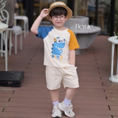 Set bộ tay ngắn cho bé trai áo thun cotton họa tiết Animal Vui Nhộn và quần short kaki 1 đến 7 tuổi BERNIE H0226B06Đ 