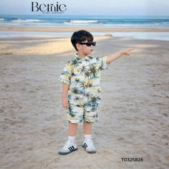Set sơ mi đũi đi biển unisex cho bé trai bé gái họa tiết summer size 9 tới 25kg BERNIE T0325B26