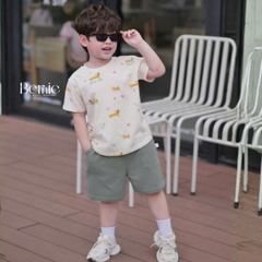 Set bộ tay ngắn cotton cho bé trai họa tiết in trần Puppy Good day kèm quần short size 9 tới 25kg BERNIE T0326B24