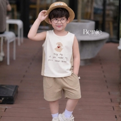 Set đồ ba lỗ bé trai Cún nhỏ tinh nghịch phong cách hàn quốc kèm quần size 9 tới 25kg BERNIE H0126B15