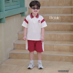Set bộ polo tay ngắn cổ dệt họa tiết huy hiệu kèm quần short cho bé trai size 11 tới 28kg BERNIE H0226B33