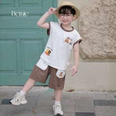 Set bộ tanktop cho bé trai họa tiết Brownie phong cách hàn quốc kèm quần short size 9 tới 28kg BERNIE T0326B46