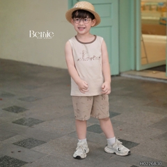 Set bộ ba lỗ cho bé trai in tràn động vật ngộ ngĩnh kèm quần short size 9 tới 25kg BERNIE H0226B30