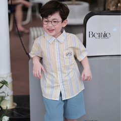  Set bộ tay ngắn áo sơ mi kẻ The Sea cho bé trai kèm quần short kaki denim size 11 đến 28kg BERNIE H1225B27