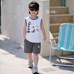 Set bộ bé trai áo tanktop họa tiết Boys phong cách hàn quốc kèm quần short size 1 tới 7 tuổi BERNIE T0226B10