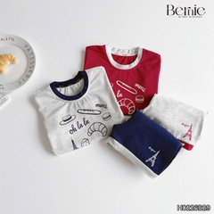 Set bộ cho bé trai áo tanktop họa tiết Bonjour phối màu kèm quần short size 9 tới 28kg BERNIE H0226B29
