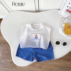 Set bộ áo tanktop Sailor loang xanh kèm quần short cho bé trai đi chơi đi biển size 1 tới 7 tuổi BERNIE H0126B16