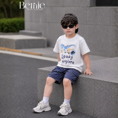 Set bộ thun cotton áo tay ngắn họa tiết khủng long Ready kèm quần short cho bé trai 1 đến 7 tuổi BERNIE H1025B55