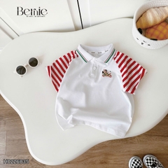 Set polo thêu ngựa áo tay ngắn raplang kẻ sọc kèm quần short kaki cho bé trai size 11 đến 28kg BERNIE H0226B35