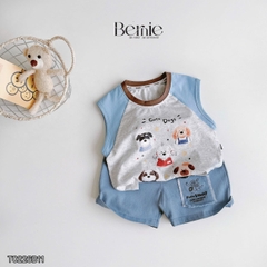 Set bộ bé trai áo thun tanktop họa tiết 5 Chú cún Cute kèm quần short denim size 9 đến 25kg BERNIE T0226B11