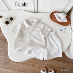 Set bộ sơ mi tay ngắn áo ren kèm quần short đũi trắng cho bé trai đi chơi đi biển size 9 tới 27kg BERNIE T0326B07