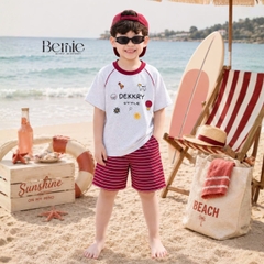 Set bộ đi biển bé trai áo thun tay ngắn raplang the Sea kèm quần short kẻ size 1 đến 7 tuổi BERNIE H0226B34