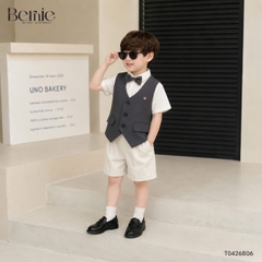 Set bộ vest gile Quý tộc cho bé trai áo sơ mi tay ngắn phối gile kèm quần và nơ cà vạt 9 tới 25kg BERNIE T0426B06