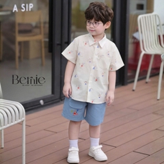 Set bộ sơ mi tay ngắn họa tiết Pony Sport kèm quần short denim size 11kg tới 28kg BERNIE H1225B39
