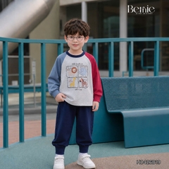 Set bộ dài tay cho bé trai áo thun raplang phối màu họa tiết Puppy kèm quần dài size 9 tới 26kg BERNIE H0426B19