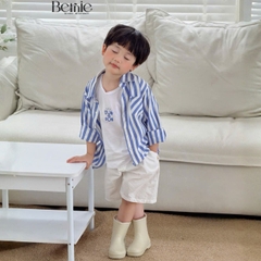  Set sơ mi 3CT áo tay dài kẻ sọc sắc màu áo ba lỗ kèm quần short kaki cho bé trai đi biển đi chơi 9 tới 28kg BERNIE H0226B26