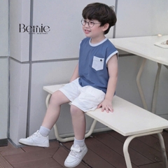 Set bộ tanktop cho bé trai áo thun túi lệch cá tính kèm quần short đi chơi đi học size 9 tới 28kg BERNIE T0326B11