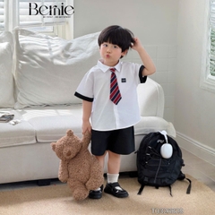 Set sơ mi 3CT Lucky Cool ngầu cho bé trai áo tay ngắn và quần short kèm cà vạt rời size 11 tới 28kg BERNIE T0326B29