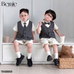 Set bộ vest gile Quý tộc cho bé trai áo sơ mi tay ngắn phối gile kèm quần và nơ cà vạt 9 tới 25kg BERNIE T0426B06