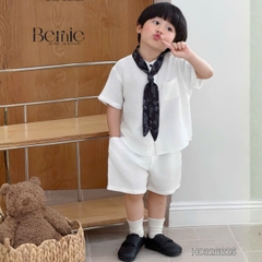 Set bộ đũi áo sơ mi cổ trụ phối khăn kèm quần short cho bé trai đi chơi đi biển size 11kg tới 28kg BERNIE H0326B25