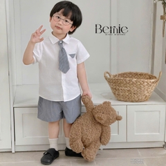 Set sơ mi kẻ Blue Schoo cho bé trai bé gái áo sơ mi trắng kèm quần hoặc chân váy cùng cà vạt và nơ rời size 11 tới 28kg BERNIE V0526B73