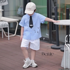  Set sơ mi 3CT cho bé trai áo tay ngắn phối cà vạt kèm quần short bé đi học đi chơi 11 tới 28kg BERNIE H0326B45