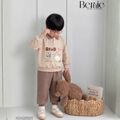 Set bộ dài tay cho bé trai áo polo cổ dệt Lucky Stories phối quần dài kẻ sọc size 11 tới 28kg BERNIE H0426B31