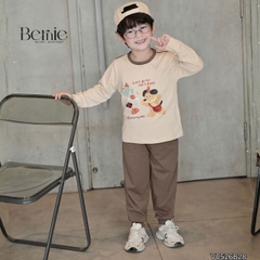 Set bộ cotton áo tay dài phối cổ Picnic Bear kèm quần dài cho bé trai size 9 tới 25kg BERNIE V0526B28