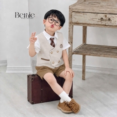 Set vest gi lê 4CT phối viền Royal cho bé trai bé gái kèm cà vạt hoặc nơ size 9 tới 28kg BERNIE H0526B58 
