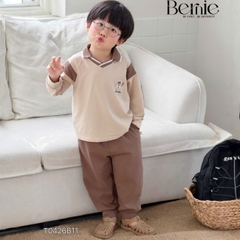 Set bộ dài tay áo polo cổ dệt Bernie Warm Light phối quần dài cho bé trai size 11 tới 28kg BERNIE T0426B11
