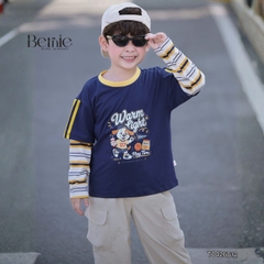 Set bộ dài áo thun cotton tay phối kẻ Play Time kèm quần gió dài cho bé trai size 11 tới 28kg BERNIE T0426B12