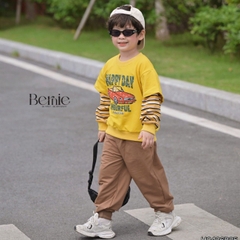 Set bộ dài cho bé trai áo thun tay phối kẻ sọc Sunny Ride kèm quần dài size 9 tới 25kg BERNIE H0426B25