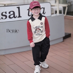 Set bộ polo tay dài áo thun cổ phối màu họa tiết Play Club kèm quần dài cho bé trai size 9 tới 28kg BERNIE T0426B49