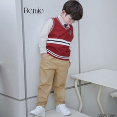 Set bộ 4CT áo sơ mi dài tay áo gi lê rời quần kaki kèm cà vạt bé trai 9 tới 25kg BERNIE H0526B60