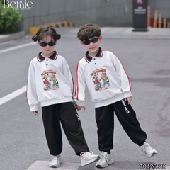 Set bộ polo unisex cho bé trai bé gái áo polo tay dài họa tiết Hello Buddies kèm quần dài size 9 tới 28kg BERNIE T0426B10