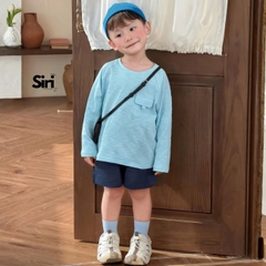Áo thun áo phông tay dài chất cotton xược màu trắng màu xanh unisex cho bé trai bé gái size 9 tới 24kg BERNIE SIRI 6379ADK