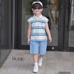 Set bộ polo tanktop kẻ ngang Little Pilot cho bé trai kèm quần short kaki phong cách Hàn quốc 9 đến 28kg BERNIE H0326B40