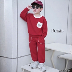 Set bộ cotton nỉ 2 da cho bé trai áo tay dài Freedom Boy kèm quần size 9kg tới 26kg BERNIE H0526B34