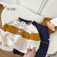 Set bộ polo unisex cho bé trai bé gái áo polo tay dài cổ bo dệt họa tiết Junior Sport kèm quần size 11 tới 28kg BERNIE T0526B75