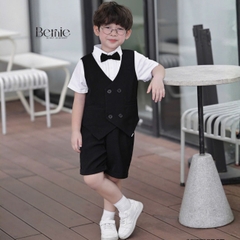 Set vest gi lê 5CT cho bé trai áo gi lê áo sơ mi quần short phụ kiện nơ cổ và cà vạt size 9 tới 25kg BERNIE H0726B27