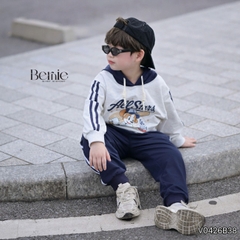 Set bộ thể thao áo hoodie bóng chày tay dài phối màu kèm mũ và quần dài cho bé trai 11 tới 28kg BERNIE V0426B38