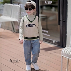 Áo gile len vặn thừng phong cách hàn quốc Varsity cho bé trai size 9 tới 25kg BERNIE H0726A18