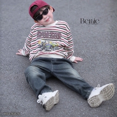 Set bộ dài thu đông áo dài tay kẻ họa tiết Fun Day kèm quần jean dài size 9 tới 28kg BERNIE H0426B26