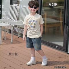 Set bộ bé trai áo thun tay ngắn họa tiết dừa be đi biển kèm quần short jean cho bé trai size 9 đến 25kg BERNIE H0426B51Đ